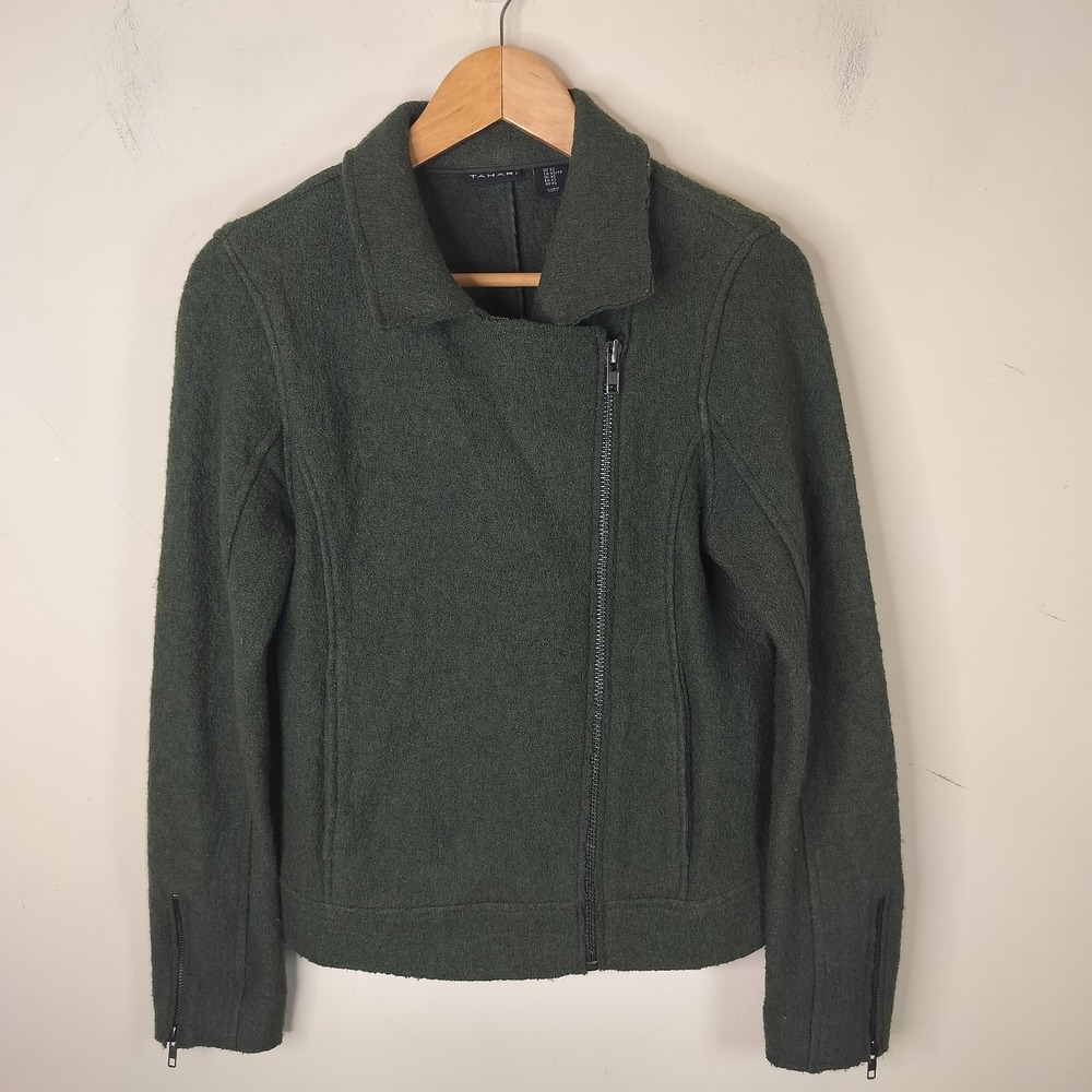 Tahari‎ Wool Blend Moto Sweater Jacket Asymmetrical Zip